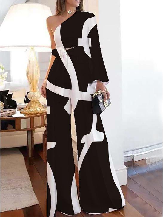 Women's Sets One-Shoulder Sleeve Lace Up Top & Wide-Leg Pants Two-Piece Suit - Sets - INS | Online Fashion Free Shipping Clothing, Dresses, Tops, Shoes - 26/10/2021 - 30-40 - Bottoms