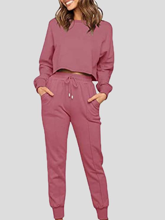 Women's Sets Round Neck Drawstring Pocket Long Sleeve Trousers Sports Suit - Sets - INS | Online Fashion Free Shipping Clothing, Dresses, Tops, Shoes - 25/08/2021 - 30-40 - Bottom