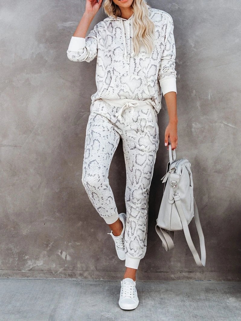 Women's Sets Snake Print Hooded & Elasticated Trousers Two-Piece Suit - Sets - INS | Online Fashion Free Shipping Clothing, Dresses, Tops, Shoes - 23/10/2021 - 30-40 - Bottoms