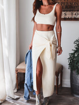 Women's Sets Solid Tank Top & Kinked Slit Skirt Two-Piece Suit - Sets - INS | Online Fashion Free Shipping Clothing, Dresses, Tops, Shoes - 17/11/2021 - 20-30 - Bottoms