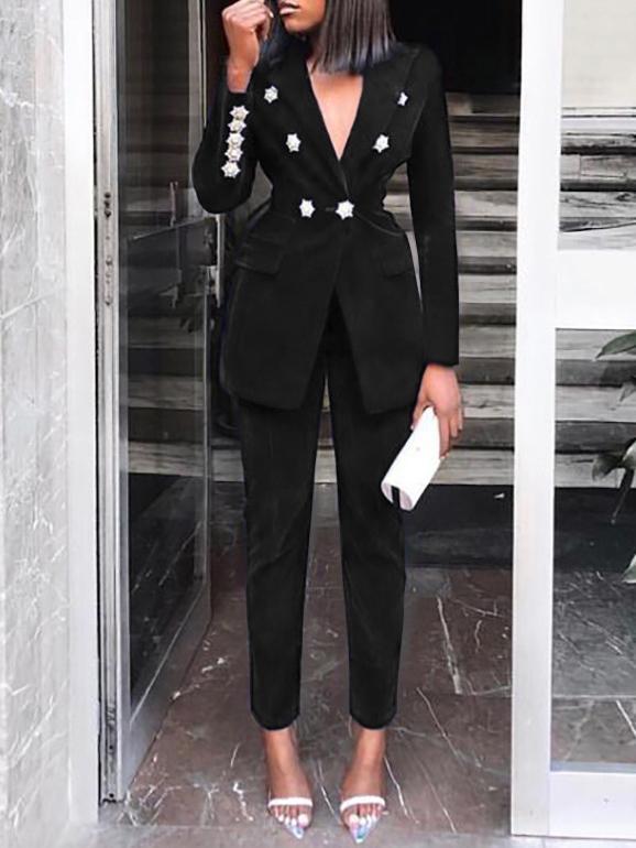 Women's Sets Star Button Blazers & Trousers Two-Piece Set - Sets - INS | Online Fashion Free Shipping Clothing, Dresses, Tops, Shoes - 11/10/2021 - 40-50 - Bottom