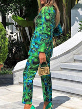 Women's Sets Temperament Printed Blazer Trousers Two-Piece Suit - Sets - INS | Online Fashion Free Shipping Clothing, Dresses, Tops, Shoes - 30/09/2021 - Bottom - Color_Blue