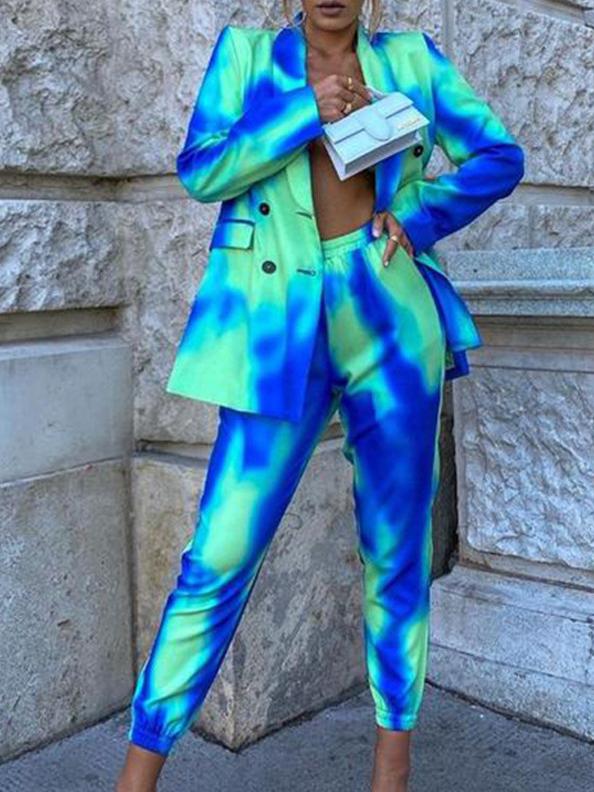 Women's Sets Tie-Dye Long Sleeve Blazer & Pants Two-Piece Suit - Sets - INS | Online Fashion Free Shipping Clothing, Dresses, Tops, Shoes - 30/09/2021 - Bottom - Color_Green