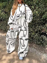 Women's Sets Two-Piece Casual Round Neck Loose Printed Elasticated Trousers - Sets - INS | Online Fashion Free Shipping Clothing, Dresses, Tops, Shoes - 11/08/2021 - Bottom - Category_Sets
