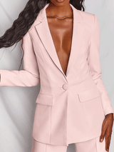 Women's Sets Two-Piece Fashion Lapel Button Blazer - Sets - INS | Online Fashion Free Shipping Clothing, Dresses, Tops, Shoes - 29/09/2021 - Bottom - color-pink