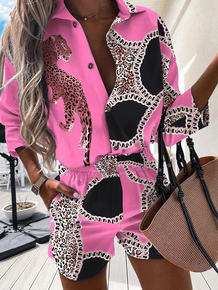 Women's Sets Two-Piece Printed Long Sleeve Shirt & Pocket Shorts - Sets - INS | Online Fashion Free Shipping Clothing, Dresses, Tops, Shoes - 28/09/2021 - 30-40 - Bottom