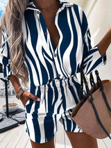 Women's Sets Two-Piece Printed Long Sleeve Shirt & Pocket Shorts - Sets - INS | Online Fashion Free Shipping Clothing, Dresses, Tops, Shoes - 28/09/2021 - 30-40 - Bottom