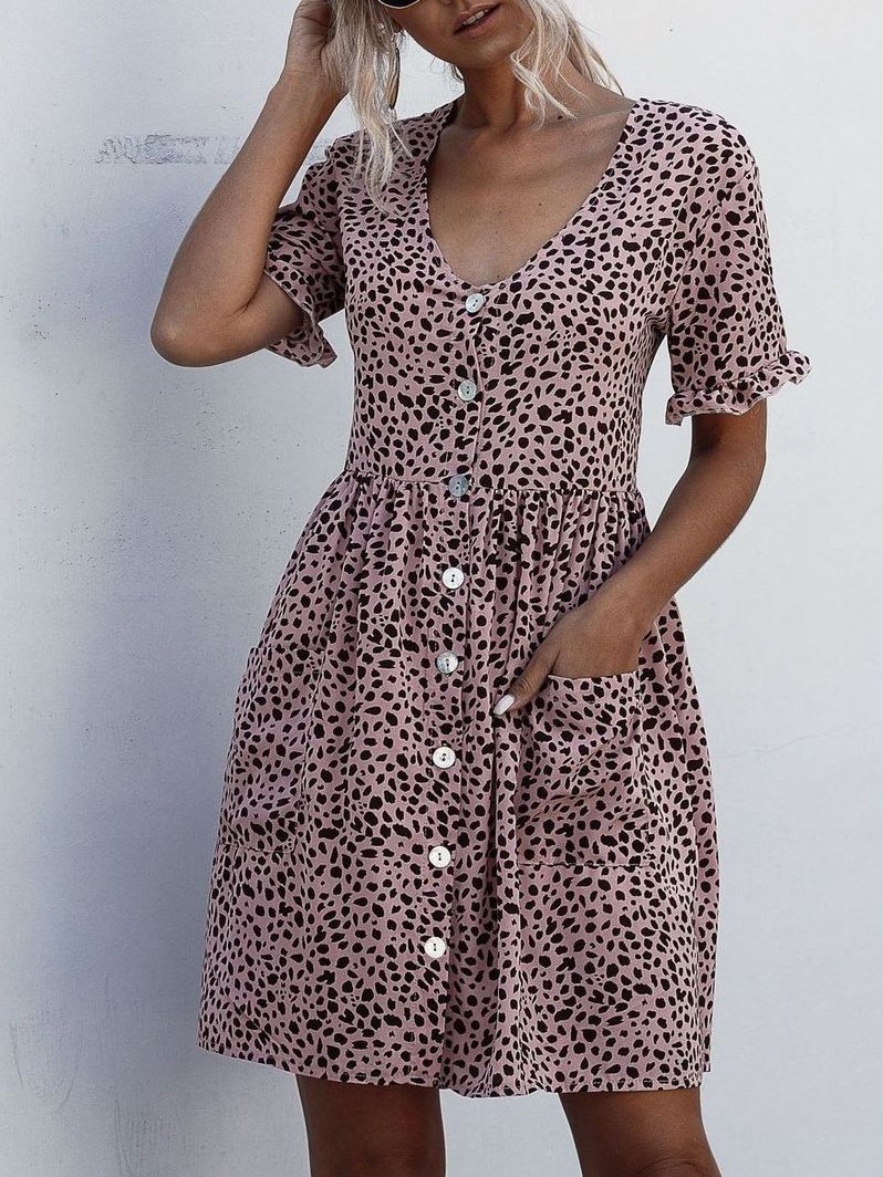 Women's Short Sleeve Polka Dot Print Dress - Dresses - INS | Online Fashion Free Shipping Clothing, Dresses, Tops, Shoes - Black - Color_Black - Color_Pink