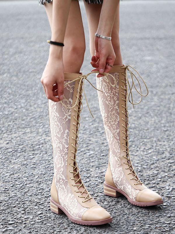 Women's Summer Stylish Breathable Lace Boots - Shoes - INS | Online Fashion Free Shipping Clothing, Dresses, Tops, Shoes - 02/19/2021 - Beige - Casual