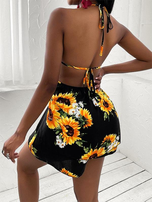 Women's Sunflower V-neck Open Back Casual Dress - Dresses - INS | Online Fashion Free Shipping Clothing, Dresses, Tops, Shoes - 18/03/2021 - Black - Casual