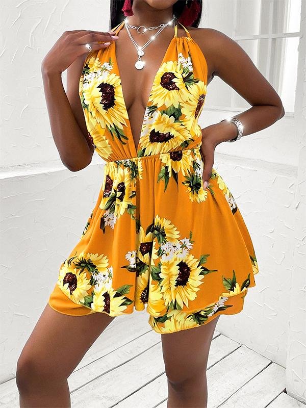 Women's Sunflower V-neck Open Back Casual Dress - Dresses - INS | Online Fashion Free Shipping Clothing, Dresses, Tops, Shoes - 18/03/2021 - Black - Casual