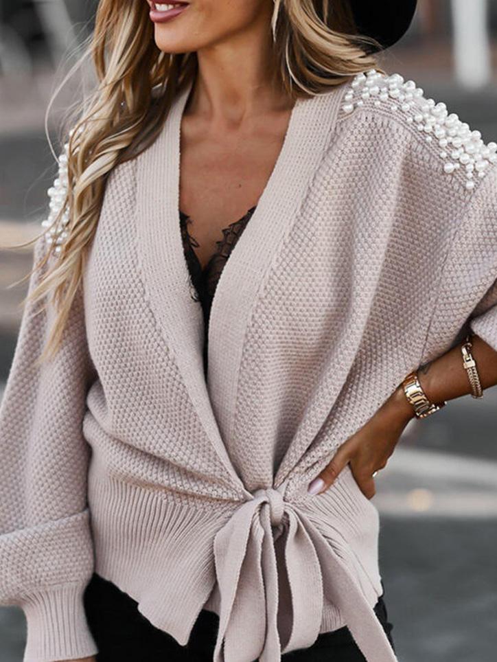 Women's Sweaters Beads Decorated With Straps Cardigan Knitted Sweater - Cardigans & Sweaters - INS | Online Fashion Free Shipping Clothing, Dresses, Tops, Shoes - 04/09/2021 - 40-50 - Cardigans & Sweaters