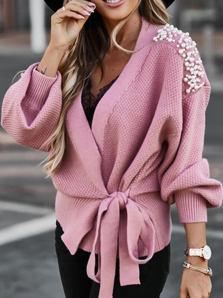 Women's Sweaters Beads Decorated With Straps Cardigan Knitted Sweater - Cardigans & Sweaters - INS | Online Fashion Free Shipping Clothing, Dresses, Tops, Shoes - 04/09/2021 - 40-50 - Cardigans & Sweaters