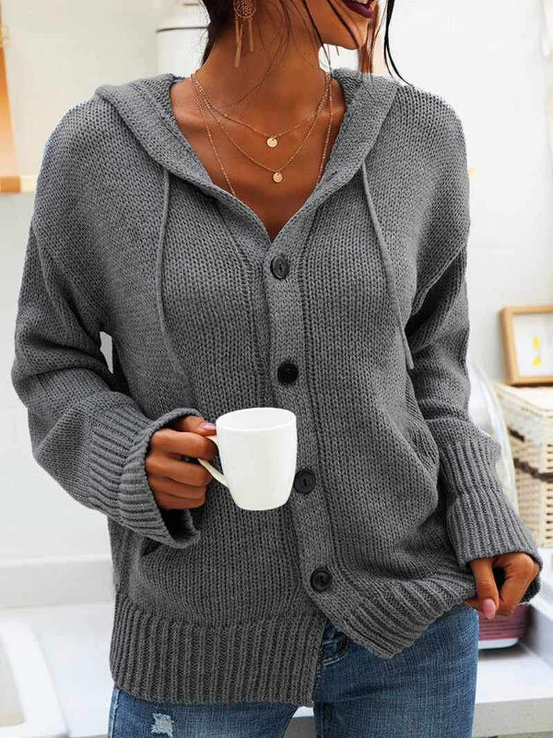 Women's Sweaters Button Hooded Long Sleeve Cardigan Sweater - Cardigans & Sweaters - INS | Online Fashion Free Shipping Clothing, Dresses, Tops, Shoes - 19/10/2021 - 30-40 - Cardigans & Sweaters