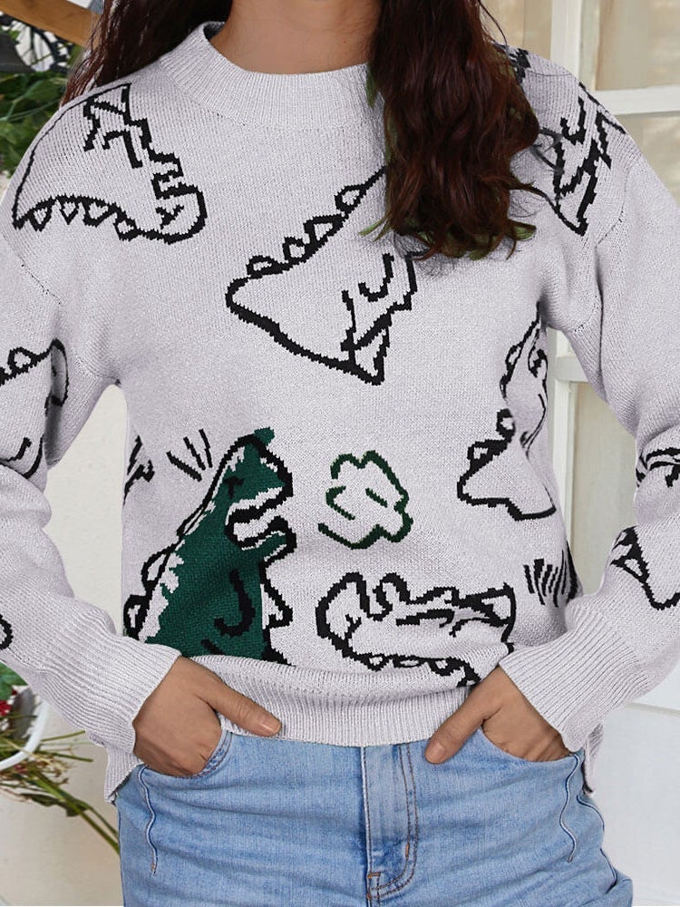 Women's Sweaters Cartoon Dinosaur Round Neck Long Sleeve Sweater - Cardigans & Sweaters - Instastyled | Online Fashion Free Shipping Clothing, Dresses, Tops, Shoes - 21/12/2021 - 40-50 - Cardigans & Sweaters