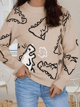 Women's Sweaters Cartoon Dinosaur Round Neck Long Sleeve Sweater - Cardigans & Sweaters - Instastyled | Online Fashion Free Shipping Clothing, Dresses, Tops, Shoes - 21/12/2021 - 40-50 - Cardigans & Sweaters