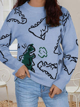 Women's Sweaters Cartoon Dinosaur Round Neck Long Sleeve Sweater - Cardigans & Sweaters - Instastyled | Online Fashion Free Shipping Clothing, Dresses, Tops, Shoes - 21/12/2021 - 40-50 - Cardigans & Sweaters