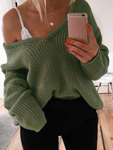 Women's Sweaters Casual Solid V-Neck Long Sleeve Knitted Sweater - Sweaters - INS | Online Fashion Free Shipping Clothing, Dresses, Tops, Shoes - 13/08/2021 - 20-30 - color-army_green