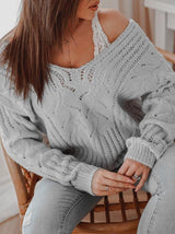 Women's Sweaters Casual V-Neck Off-The-Shoulder Knitted Sweater - Cardigans & Sweaters - INS | Online Fashion Free Shipping Clothing, Dresses, Tops, Shoes - 09/09/2021 - 30-40 - Cardigans & Sweaters