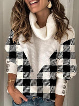 Women's Sweaters Check High Collar Button Pullover Sweater - Cardigans & Sweaters - INS | Online Fashion Free Shipping Clothing, Dresses, Tops, Shoes - 03/11/2021 - 20-30 - Cardigans & Sweaters