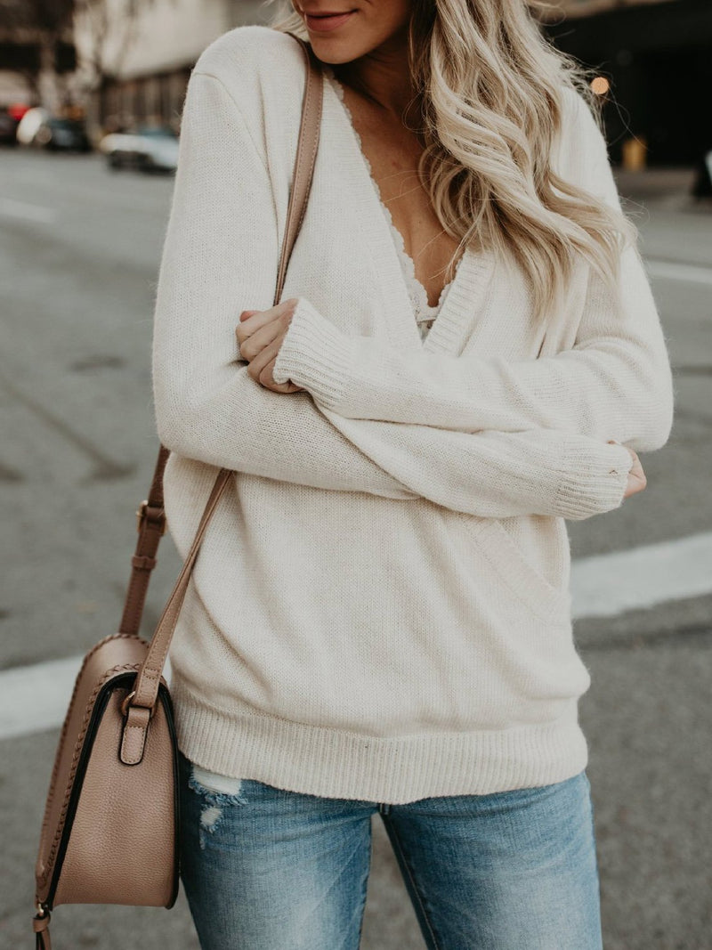 Women's Sweaters Deep V-Neck Long Sleeve Knitted Sweater - Cardigans & Sweaters - INS | Online Fashion Free Shipping Clothing, Dresses, Tops, Shoes - 20-30 - 26/09/2021 - Cardigans & Sweaters