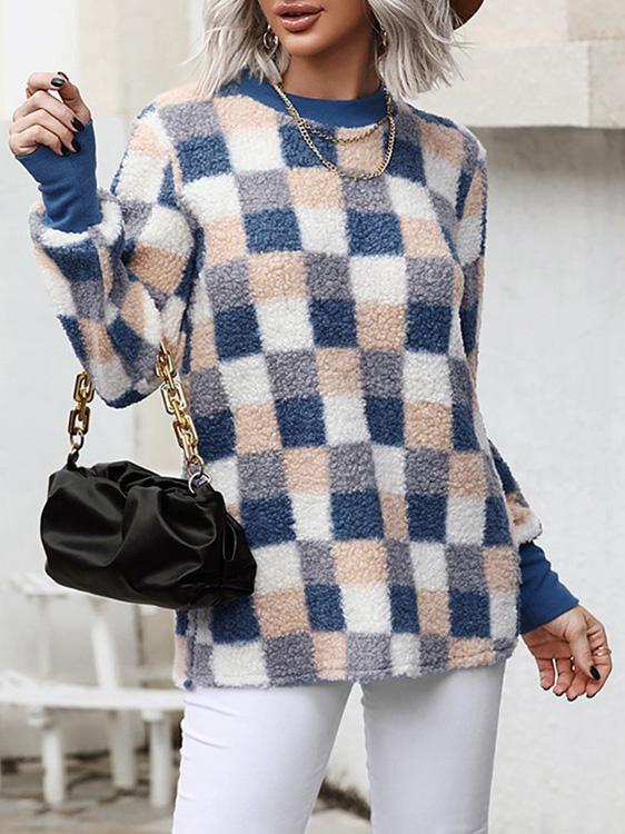 Women's Sweaters Fashion Plaid Half High Neck Long Sleeve Split Sweater - Cardigans & Sweaters - Instastyled | Online Fashion Free Shipping Clothing, Dresses, Tops, Shoes - 06/12/2021 - 30-40 - Cardigans & Sweaters