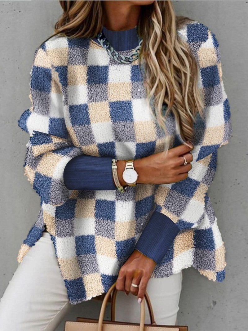 Women's Sweaters Fashion Plaid Half High Neck Long Sleeve Split Sweater - Cardigans & Sweaters - Instastyled | Online Fashion Free Shipping Clothing, Dresses, Tops, Shoes - 06/12/2021 - 30-40 - Cardigans & Sweaters