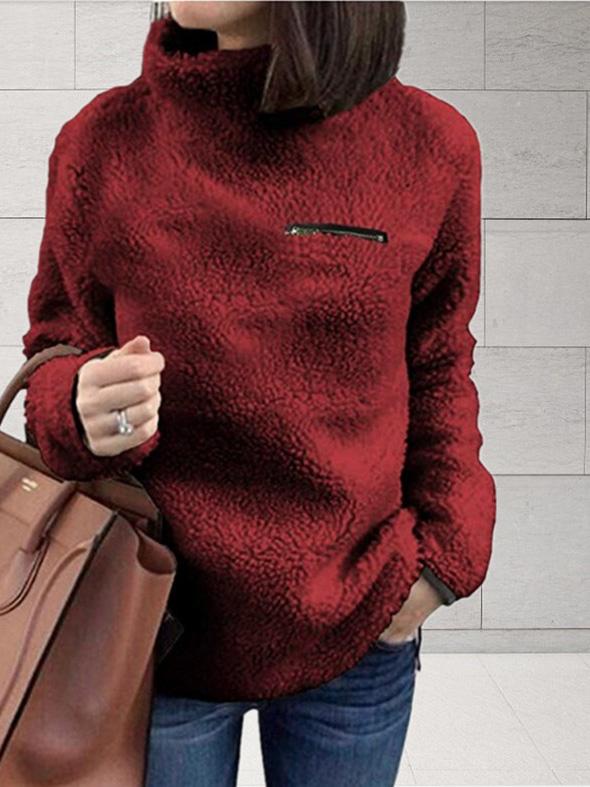 Women's Sweaters Fashion Zipper High Neck Long Sleeve Plush Sweater - Cardigans & Sweaters - INS | Online Fashion Free Shipping Clothing, Dresses, Tops, Shoes - 20-30 - 26/09/2021 - Cardigans & Sweaters