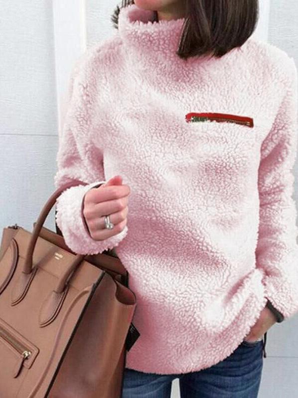 Women's Sweaters Fashion Zipper High Neck Long Sleeve Plush Sweater - Cardigans & Sweaters - INS | Online Fashion Free Shipping Clothing, Dresses, Tops, Shoes - 20-30 - 26/09/2021 - Cardigans & Sweaters