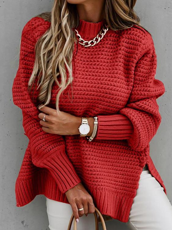 Women's Sweaters Half Turtleneck Solid Split Sweater - Cardigans & Sweaters - INS | Online Fashion Free Shipping Clothing, Dresses, Tops, Shoes - 11/11/2021 - 30-40 - Cardigans & Sweaters