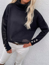 Women's Sweaters High Head Button Solid Long Sleeve Sweater - Cardigans & Sweaters - INS | Online Fashion Free Shipping Clothing, Dresses, Tops, Shoes - 20-30 - 26/10/2021 - Cardigans & Sweaters