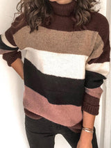 Women's Sweaters High Neck Stitching Striped Knitted Sweater - Cardigans & Sweaters - INS | Online Fashion Free Shipping Clothing, Dresses, Tops, Shoes - 08/09/2021 - 20-30 - Cardigans & Sweaters