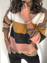 Women's Sweaters High Neck Stitching Striped Knitted Sweater - Cardigans & Sweaters - INS | Online Fashion Free Shipping Clothing, Dresses, Tops, Shoes - 08/09/2021 - 20-30 - Cardigans & Sweaters