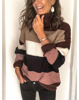 Women's Sweaters High Neck Stitching Striped Knitted Sweater - Cardigans & Sweaters - INS | Online Fashion Free Shipping Clothing, Dresses, Tops, Shoes - 08/09/2021 - 20-30 - Cardigans & Sweaters