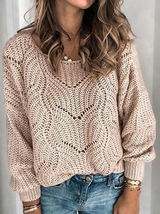 Women's Sweaters Hollow Solid Pullover Long Sleeve Sweater - Cardigans & Sweaters - INS | Online Fashion Free Shipping Clothing, Dresses, Tops, Shoes - 03/11/2021 - 20-30 - Cardigans & Sweaters