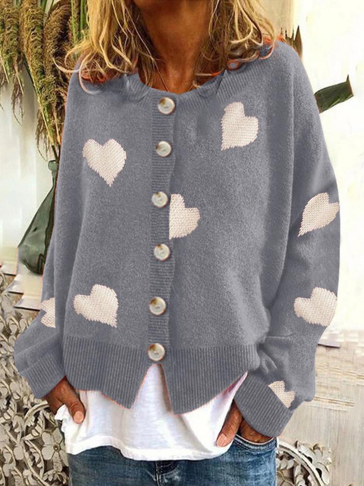 Women's Sweaters Knit Single-Breasted Heart Cardigan Sweater - Cardigans & Sweaters - INS | Online Fashion Free Shipping Clothing, Dresses, Tops, Shoes - 18/09/2021 - 40-50 - Cardigans & Sweaters