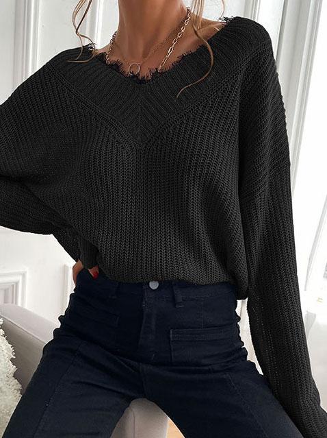 Women's Sweaters Lace Stitching V-Neck Long Sleeve Sweater - Cardigans & Sweaters - INS | Online Fashion Free Shipping Clothing, Dresses, Tops, Shoes - 08/11/2021 - 30-40 - C