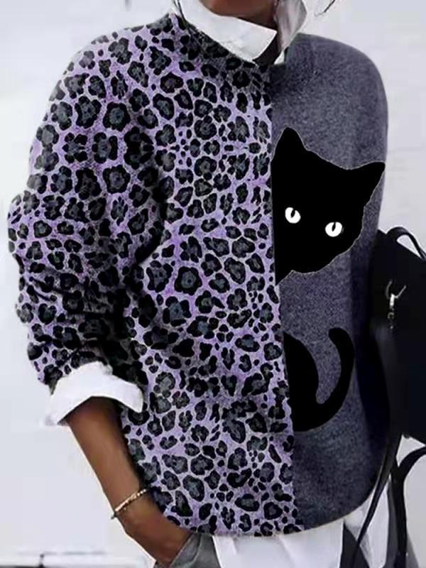 Women's Sweaters Leopard Cat Crew Neck Long Sleeve T-Shirt - Cardigans & Sweaters - INS | Online Fashion Free Shipping Clothing, Dresses, Tops, Shoes - 05/11/2021 - 20-30 - Cardigans & Sweaters
