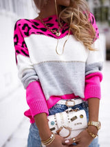 Women's Sweaters Leopard Print Color Block Round Neck Long Sleeve Sweater - Cardigans & Sweaters - INS | Online Fashion Free Shipping Clothing, Dresses, Tops, Shoes - 22/11/2021 - 30-40 - Cardigans & Sweaters