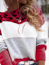 Women's Sweaters Leopard Print Color Block Round Neck Long Sleeve Sweater - Cardigans & Sweaters - INS | Online Fashion Free Shipping Clothing, Dresses, Tops, Shoes - 22/11/2021 - 30-40 - Cardigans & Sweaters