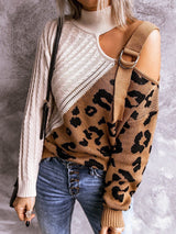 Women's Sweaters Leopard Print Color Block Turtleneck Off-Shoulder Sweater - Sweaters - INS | Online Fashion Free Shipping Clothing, Dresses, Tops, Shoes - 20/08/2021 - 40-50 - Cardigans & Sweaters