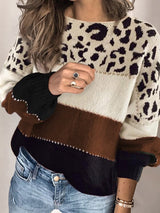 Women's Sweaters Leopard Print Stitching Round Neck Loose Sweater - Cardigans & Sweaters - INS | Online Fashion Free Shipping Clothing, Dresses, Tops, Shoes - 11/10/2021 - 30-40 - Cardigans & Sweaters