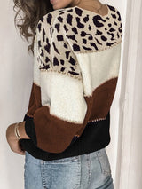 Women's Sweaters Leopard Print Stitching Round Neck Loose Sweater - Cardigans & Sweaters - INS | Online Fashion Free Shipping Clothing, Dresses, Tops, Shoes - 11/10/2021 - 30-40 - Cardigans & Sweaters