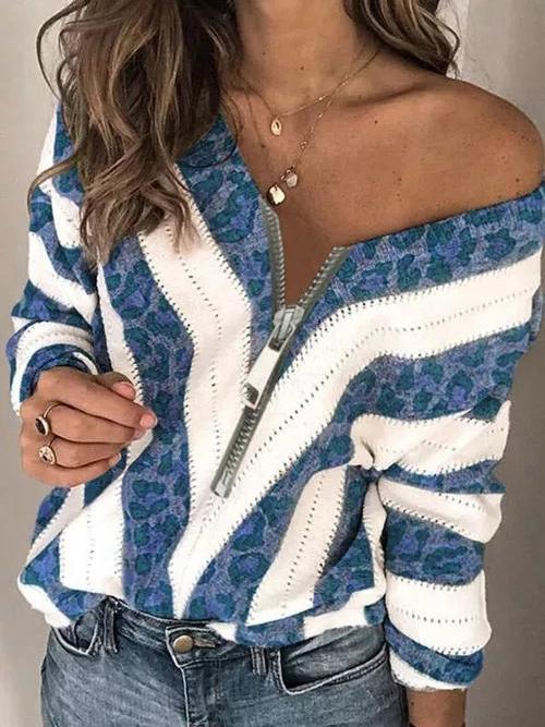 Women's Sweaters Leopard Print V-Neck Zip Long Sleeve Sweater - Cardigans & Sweaters - INS | Online Fashion Free Shipping Clothing, Dresses, Tops, Shoes - 20-30 - 22/10/2021 - Cardigans & Sweaters