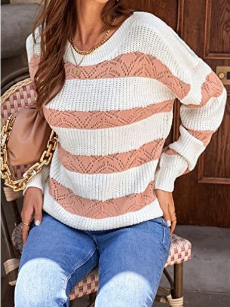 Women's Sweaters Long Sleeve Hollow Round Neck Knitted Sweater - Sweaters - INS | Online Fashion Free Shipping Clothing, Dresses, Tops, Shoes - 10/08/2021 - 20-30 - Cardigans & Sweaters