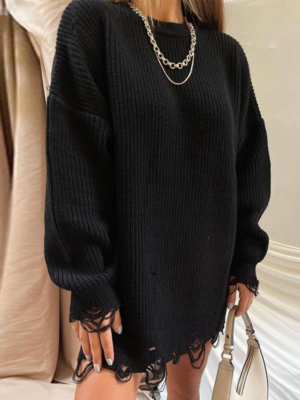 Women's Sweaters Loose Hole Round Neck Pullover Long Sleeve Sweater - Cardigans & Sweaters - INS | Online Fashion Free Shipping Clothing, Dresses, Tops, Shoes - 12/11/2021 - 30-40 - Cardigans & Sweaters