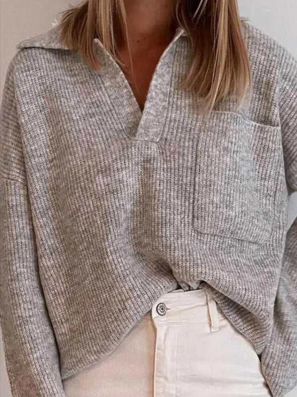 Women's Sweaters Loose Solid Lapel Pocket Long Sleeve Sweater - Cardigans & Sweaters - INS | Online Fashion Free Shipping Clothing, Dresses, Tops, Shoes - 24/11/2021 - Cardigans & Sweaters - color-gray