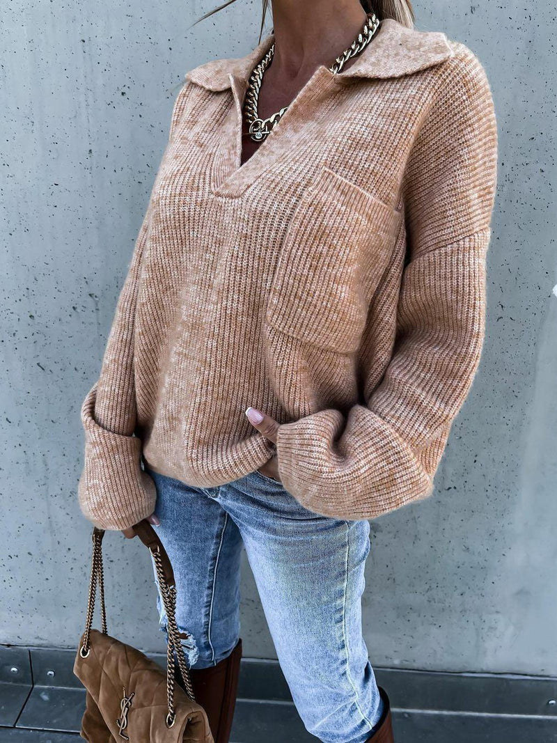 Women's Sweaters Loose V-Neck Pocket Long Sleeve Sweater - Cardigans & Sweaters - INS | Online Fashion Free Shipping Clothing, Dresses, Tops, Shoes - 22/10/2021 - 30-40 - Cardigans & Sweaters