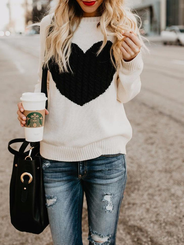 Women's Sweaters Love Round Neck Long Sleeve Sweater - Cardigans & Sweaters - Instastyled | Online Fashion Free Shipping Clothing, Dresses, Tops, Shoes - 15/12/2021 - 30-40 - Cardigans & Sweaters