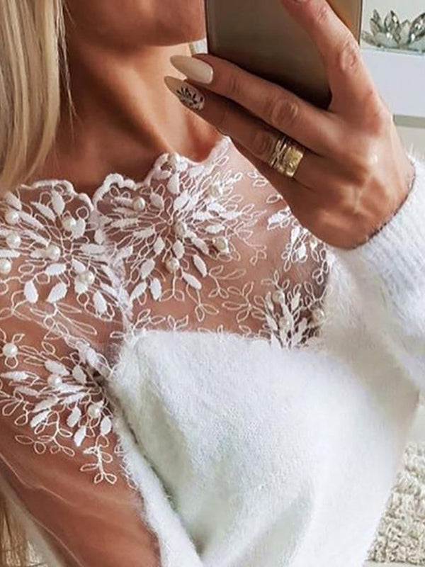 Women's Sweaters Net Yarn Jacquard Stitching Long Sleeve Knitted Sweater - Cardigans & Sweaters - INS | Online Fashion Free Shipping Clothing, Dresses, Tops, Shoes - 18/10/2021 - 20-30 - Cardigans & Sweaters